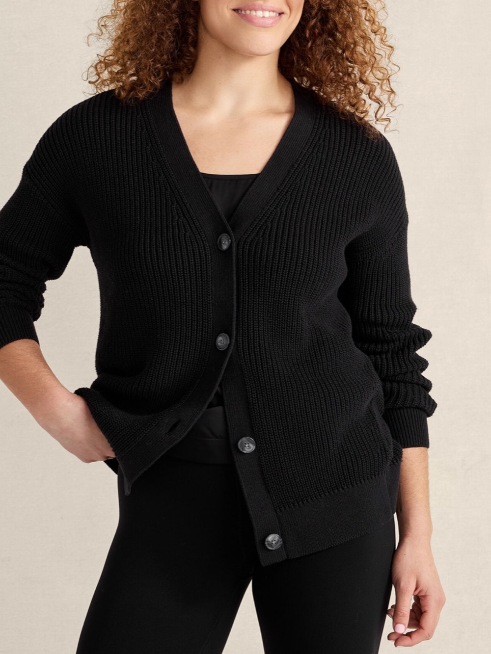 Haven Well Within Organic Cotton Shaker Stitch Cardigan in Black size medium